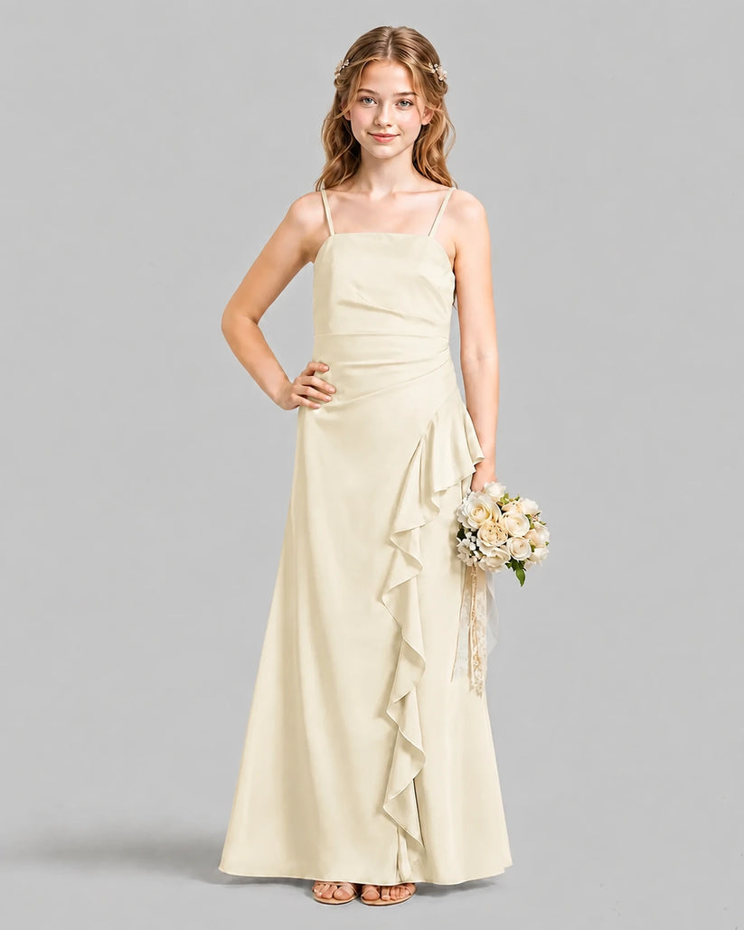 Champagne A-line Junior Bridesmaid Dresses Pose