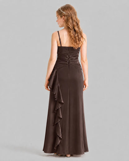 Chocolate A-line Junior Bridesmaid Dresses Back