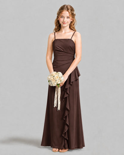 Chocolate A-line Junior Bridesmaid Dresses Front