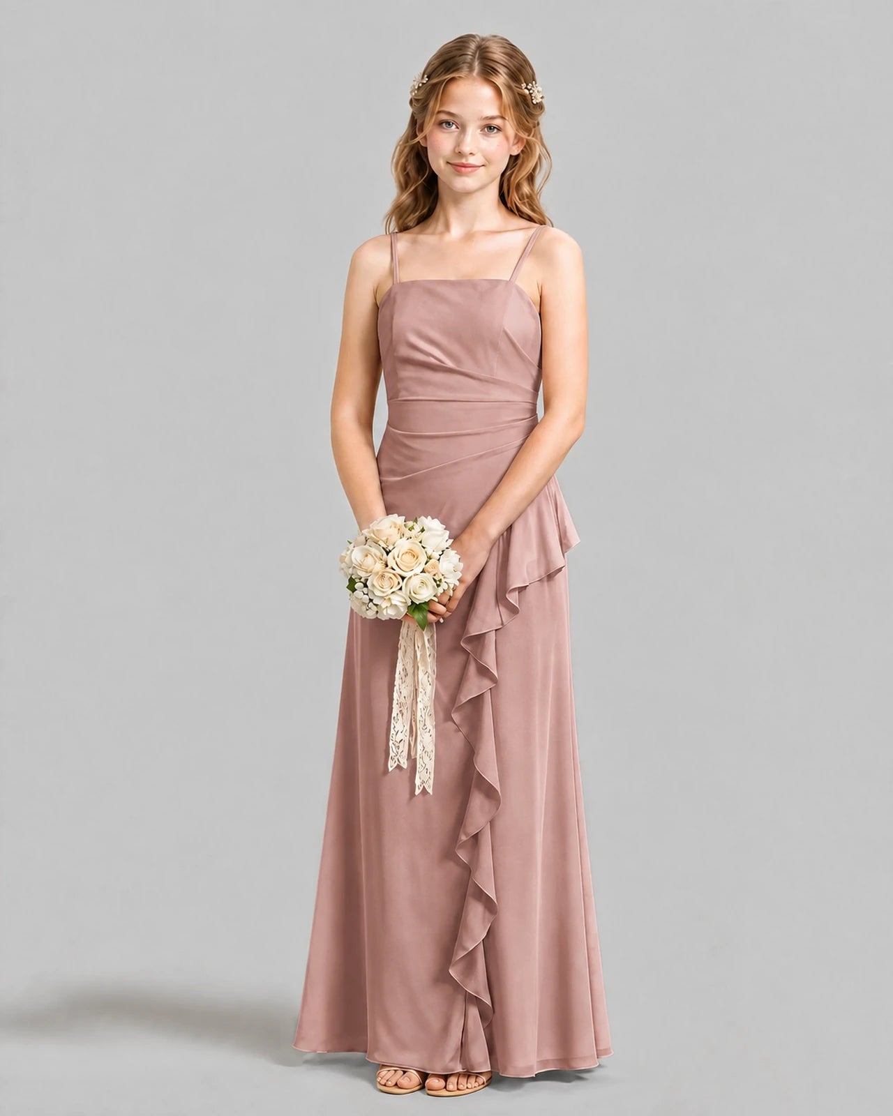 Dusty Rose A-line Junior Bridesmaid Dresses Front