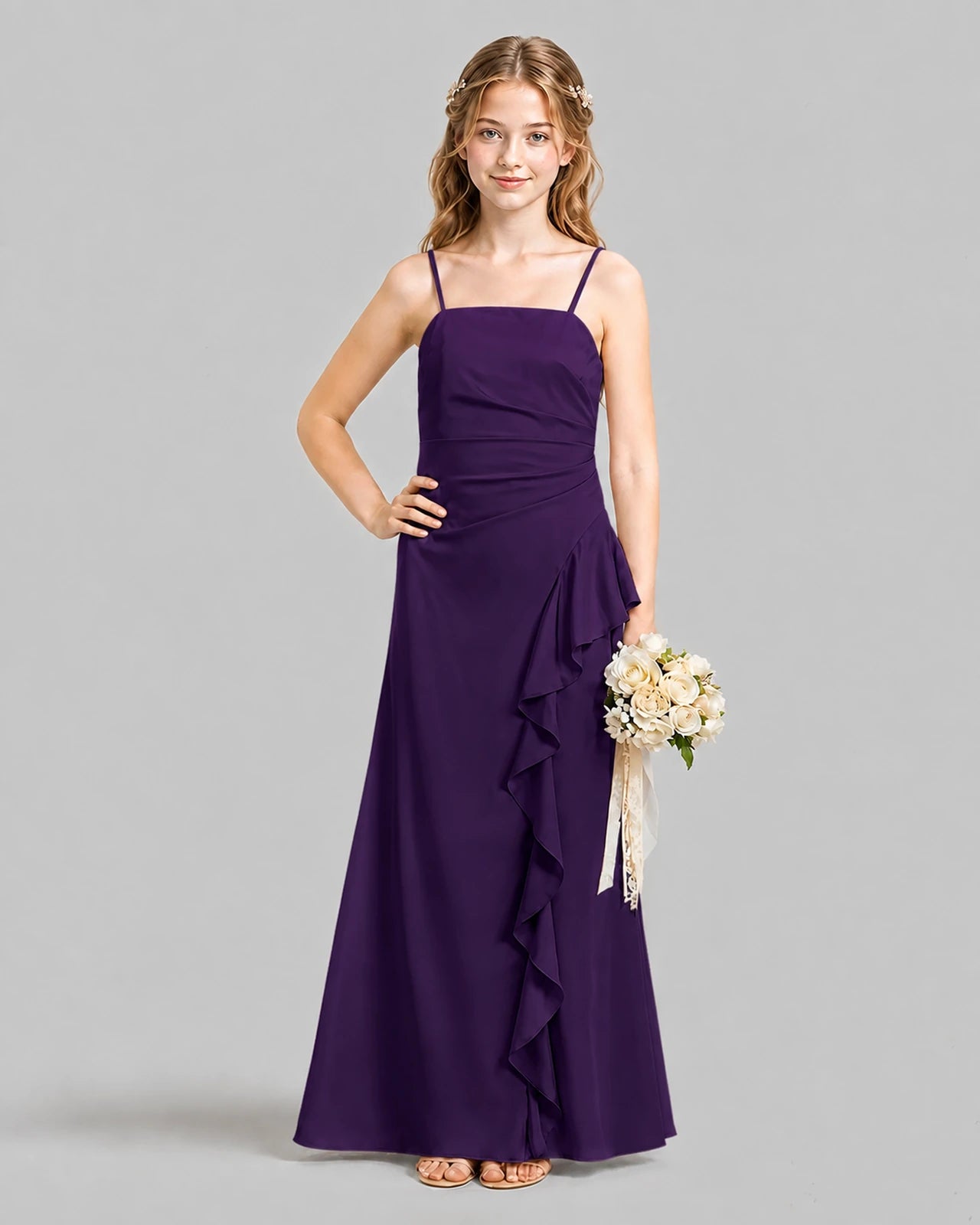 Grape A-line Junior Bridesmaid Dresses Pose