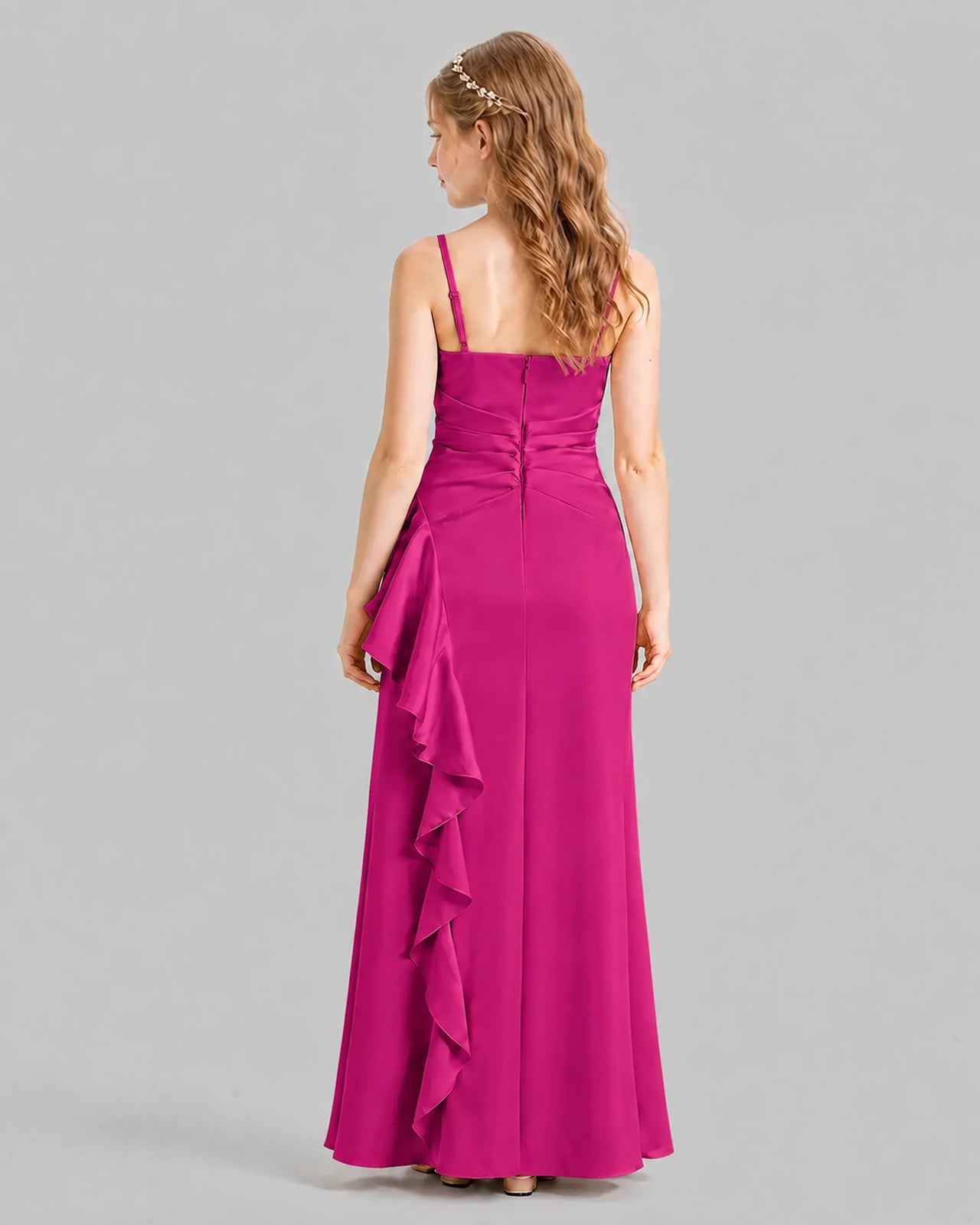 Hot Pink A-line Junior Bridesmaid Dresses Back