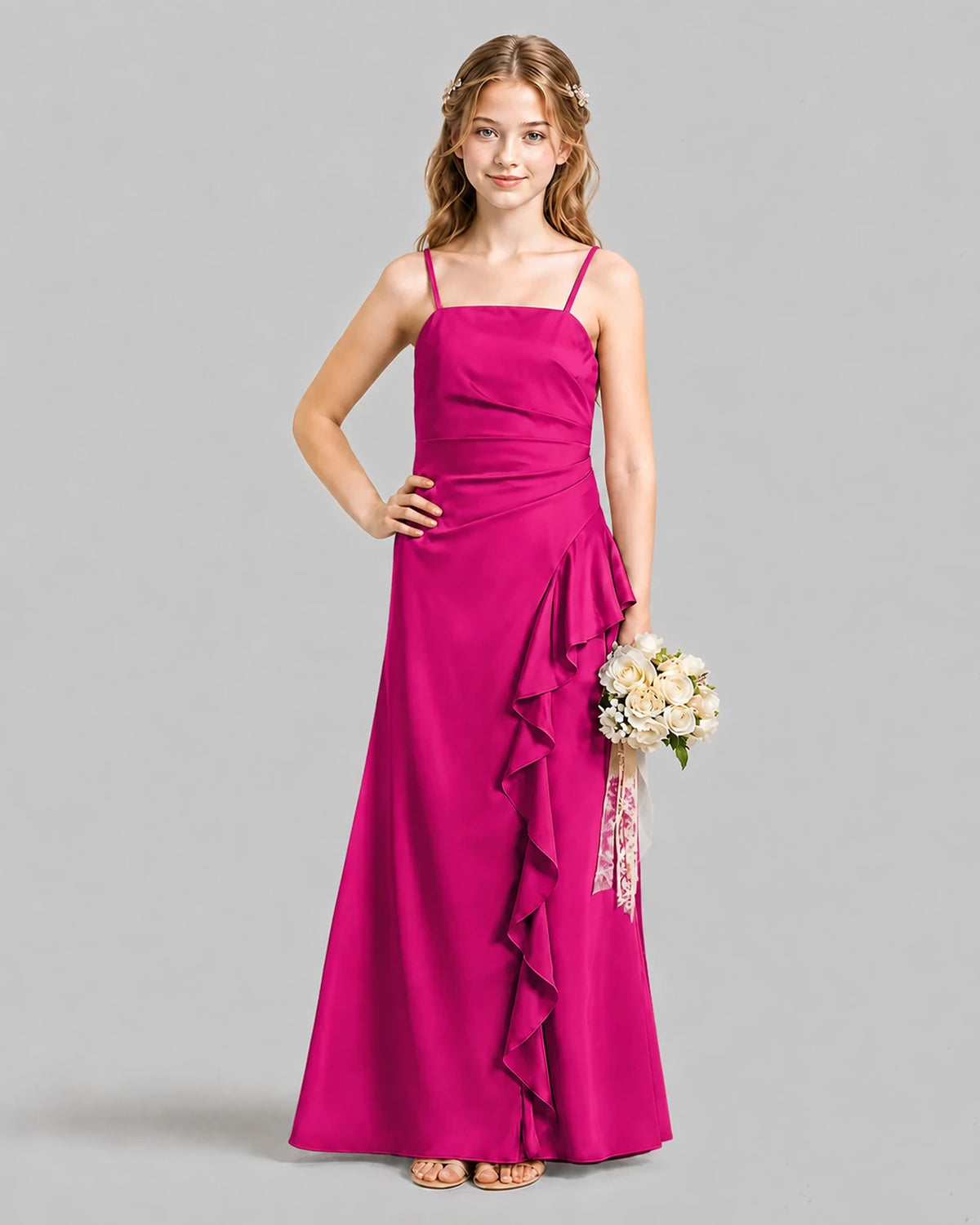 Hot Pink A-line Junior Bridesmaid Dresses Pose