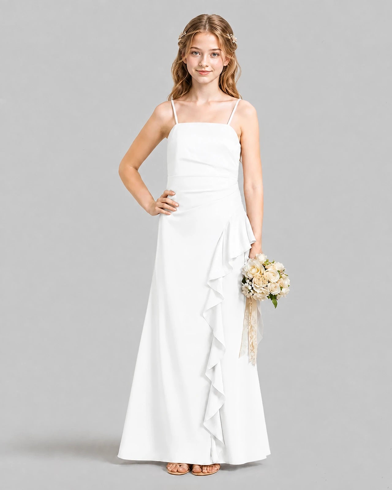 Ivory A-line Junior Bridesmaid Dresses Pose
