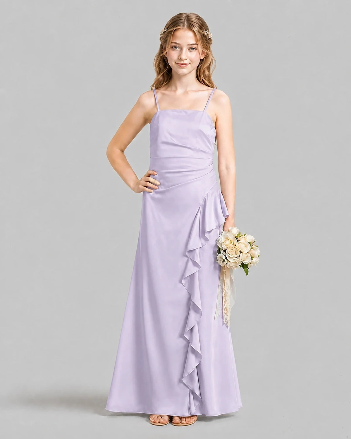 Lavender A-line Junior Bridesmaid Dresses Pose