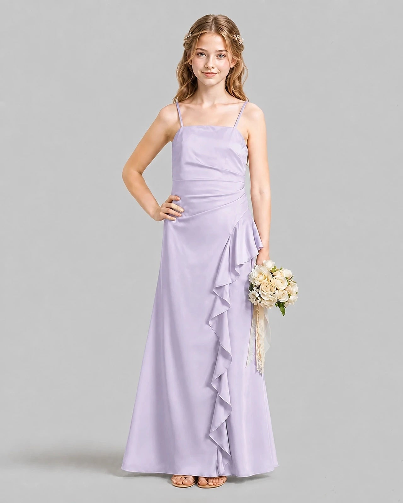 Lavender A-line Junior Bridesmaid Dresses Pose