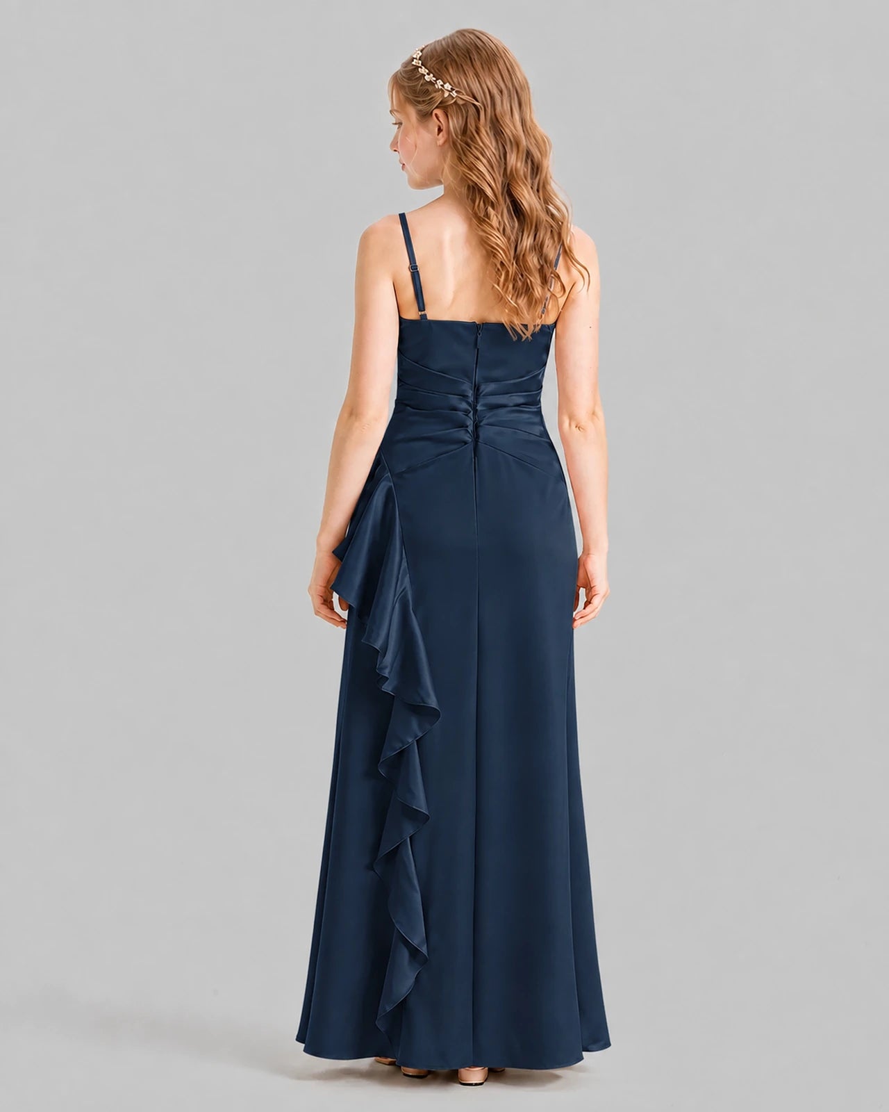 Navy Blue A-line Junior Bridesmaid Dresses Back