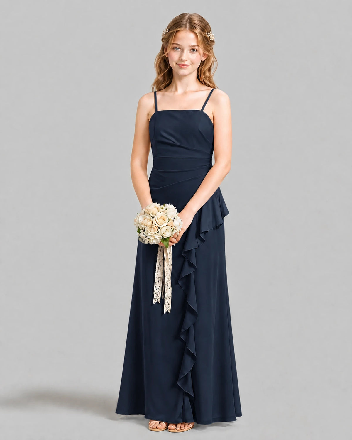 Navy Blue A-line Junior Bridesmaid Dresses Front
