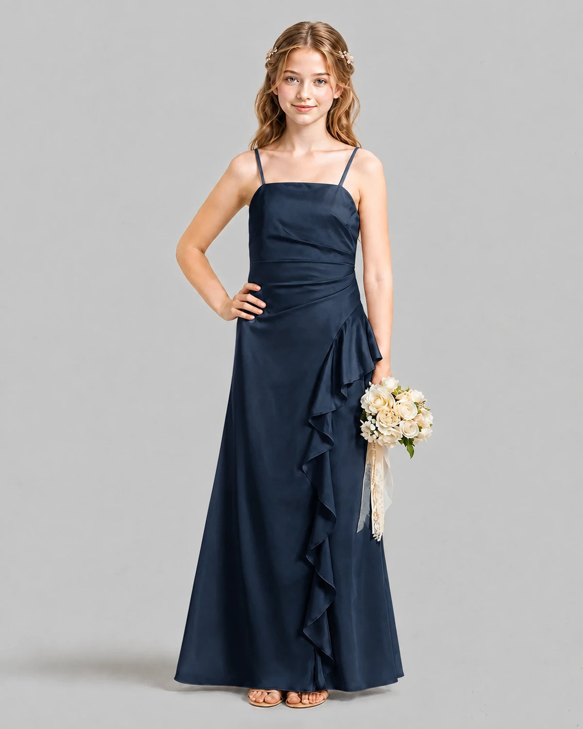 Navy Blue A-line Junior Bridesmaid Dresses Pose