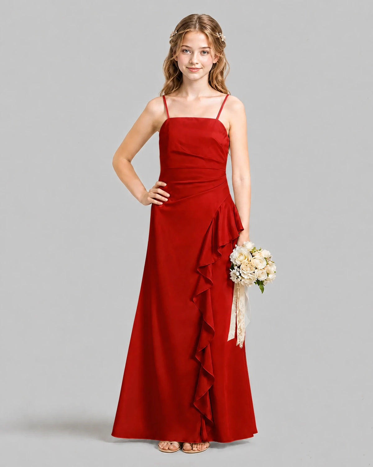 Red A-line Junior Bridesmaid Dresses Pose