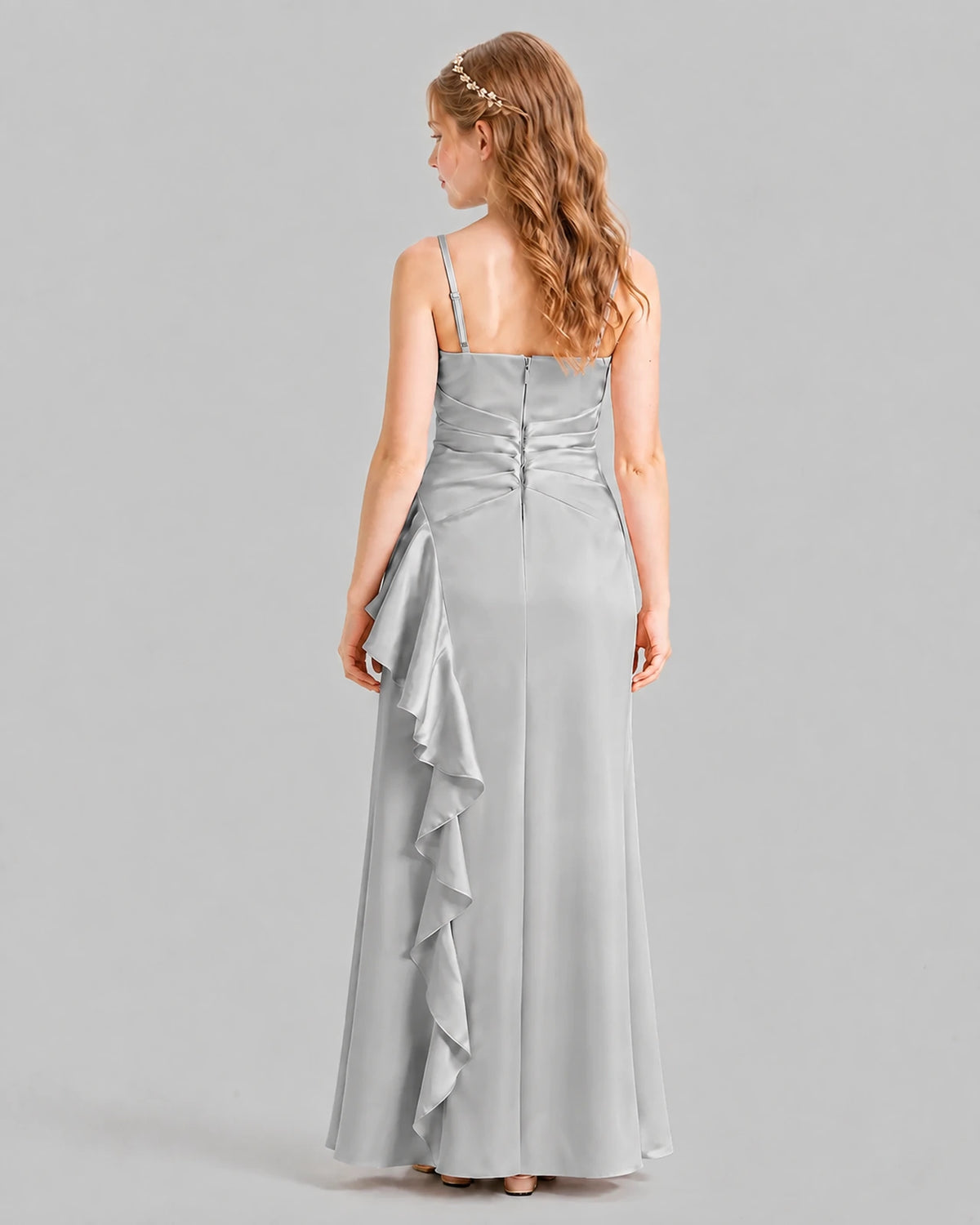 Silver A-line Junior Bridesmaid Dresses Back