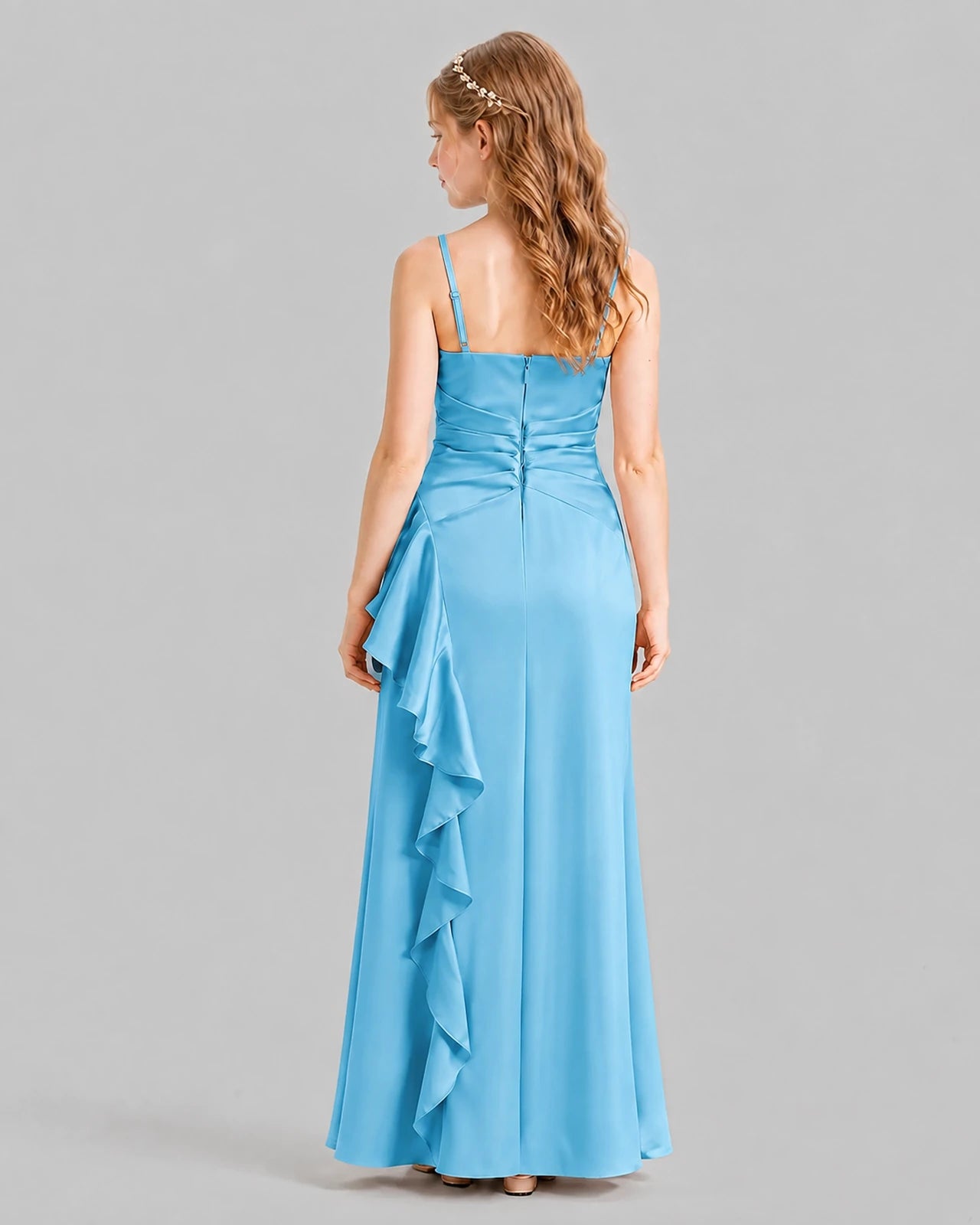 Sky Blue A-line Junior Bridesmaid Dresses Back
