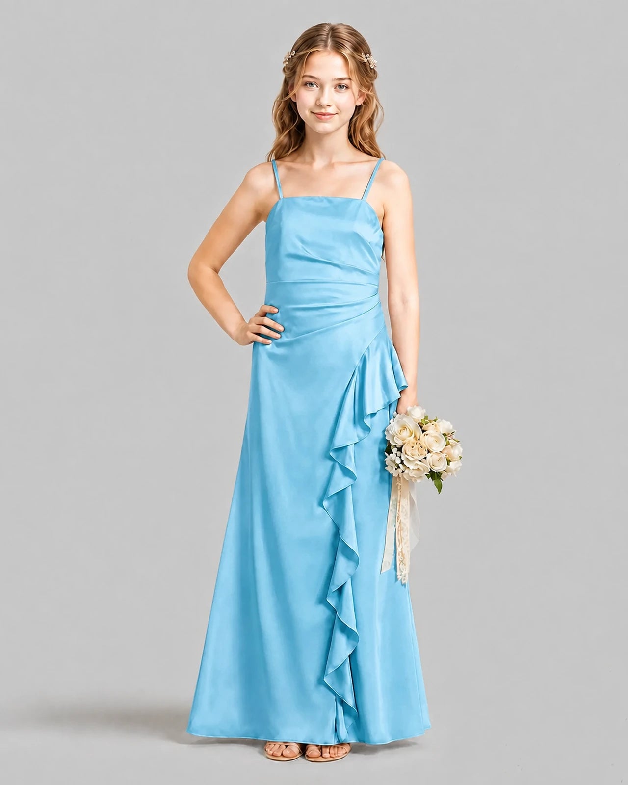 Sky Blue A-line Junior Bridesmaid Dresses Pose