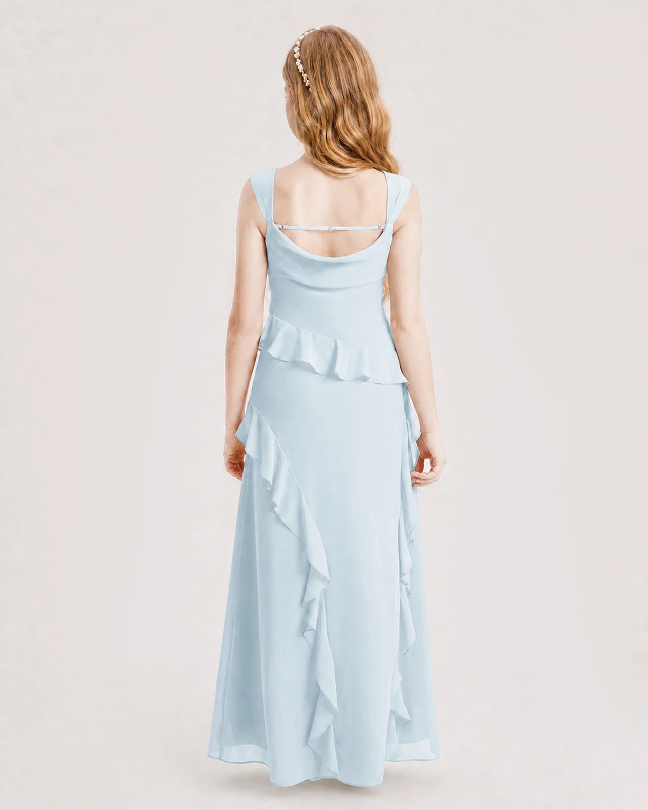 Baby Blue Chiffon A-line Junior Bridesmaid Dress Back View
