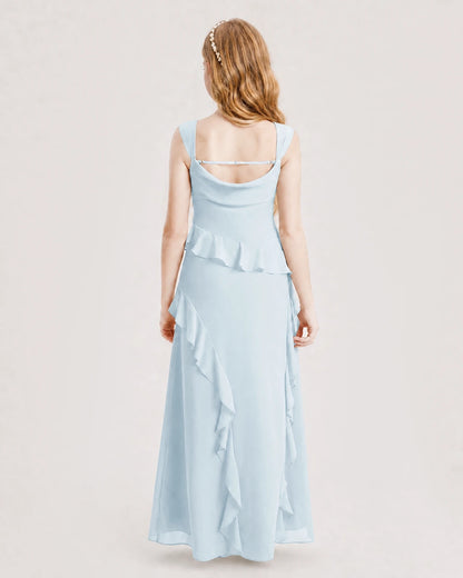 Baby Blue Chiffon A-line Junior Bridesmaid Dress Back View
