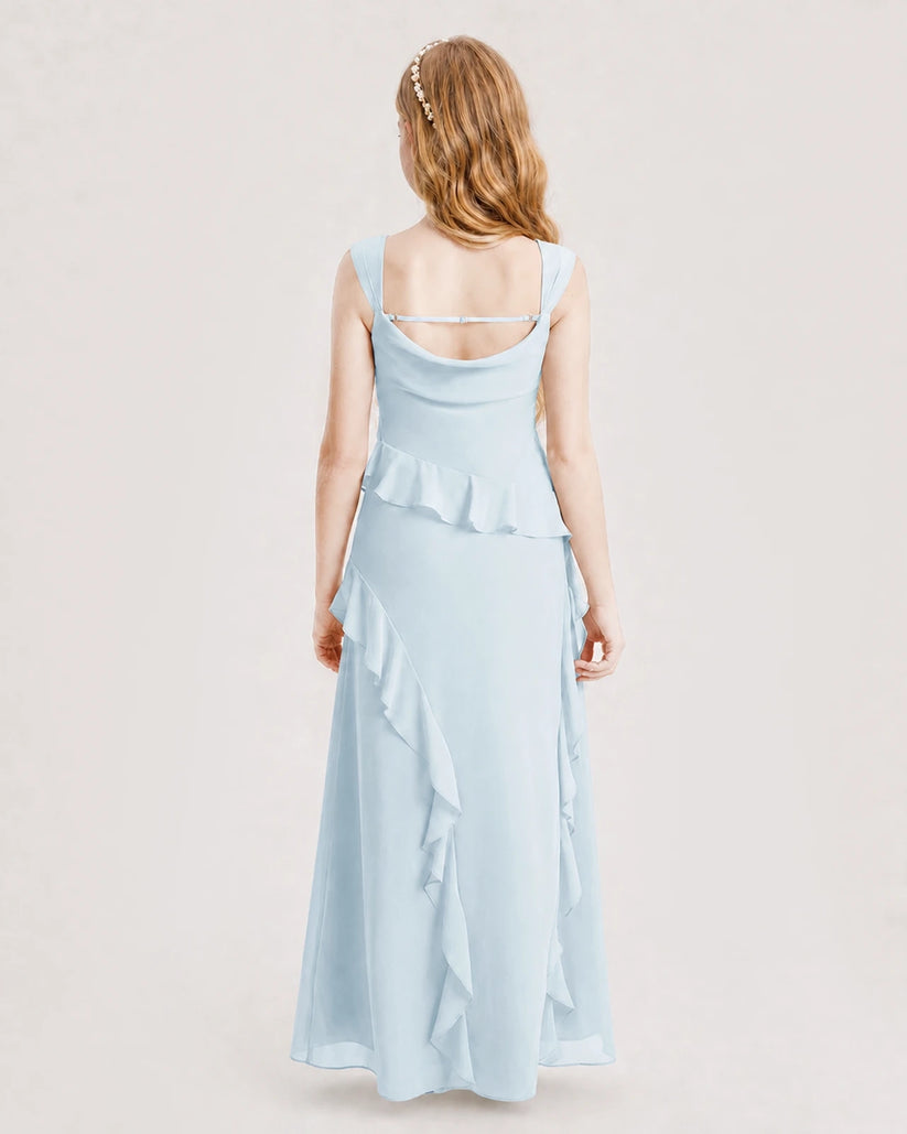 Baby Blue Chiffon A-line Junior Bridesmaid Dress Back View