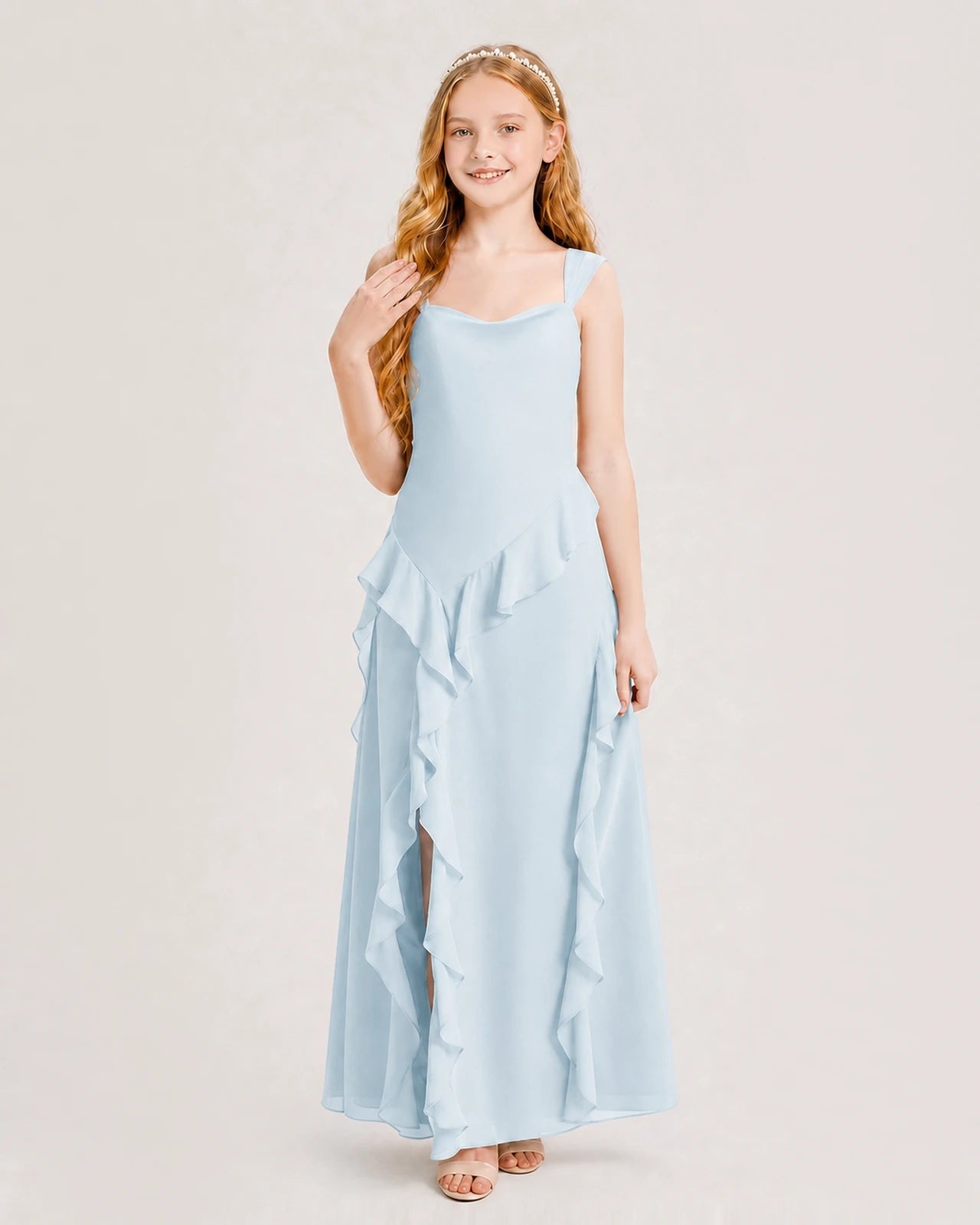 Baby Blue Chiffon A-line Junior Bridesmaid Dress Front View
