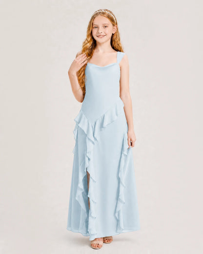 Baby Blue Chiffon A-line Junior Bridesmaid Dress Front View