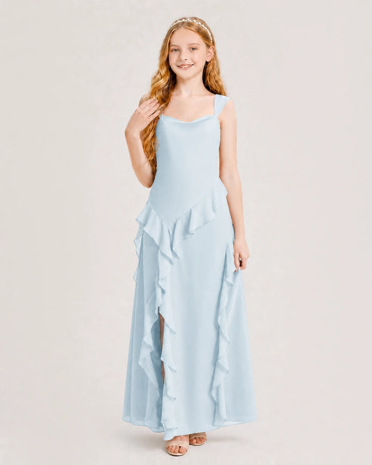 Baby Blue Chiffon A-line Junior Bridesmaid Dress Front View