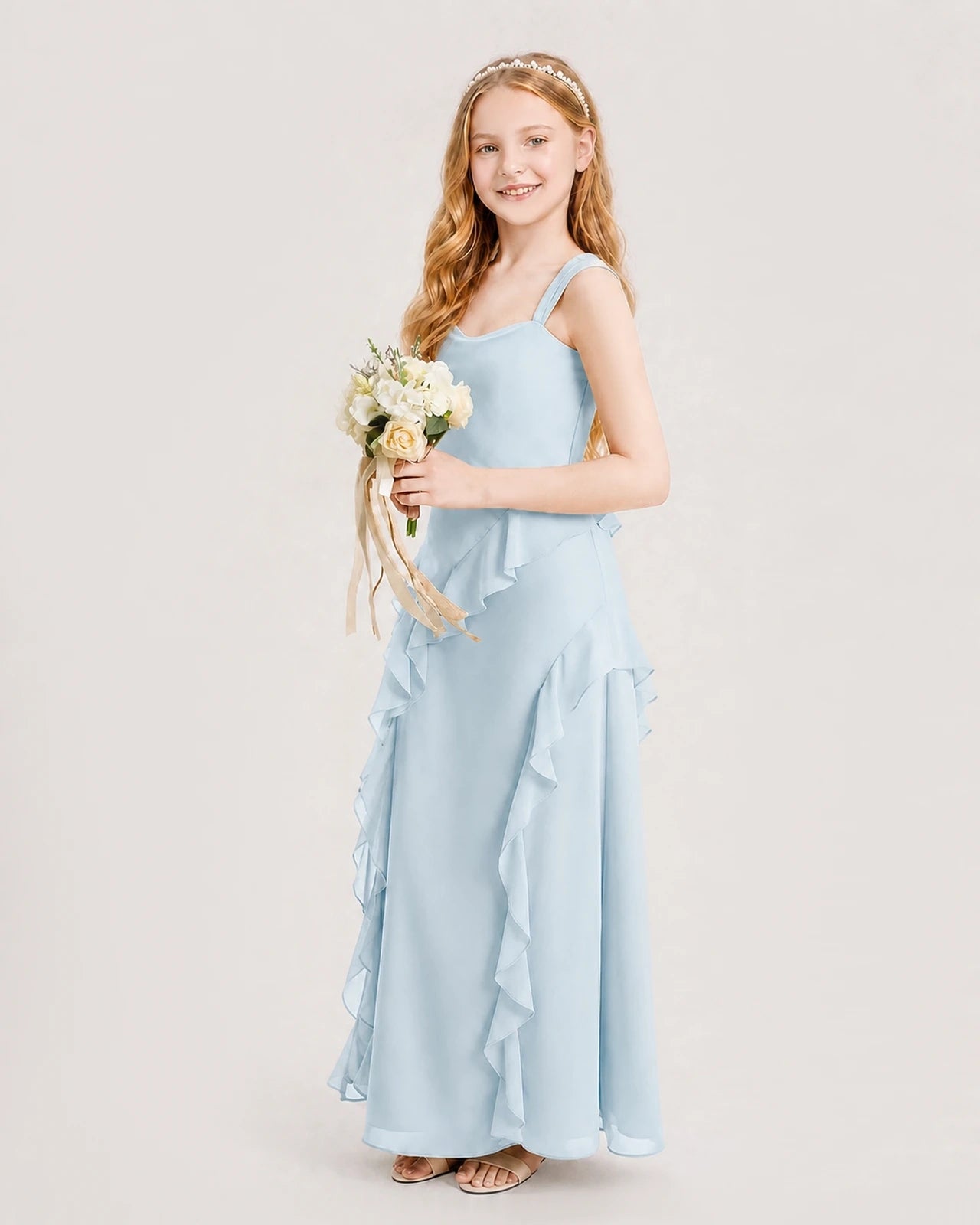 Baby Blue Chiffon A-line Junior Bridesmaid Dress Side View