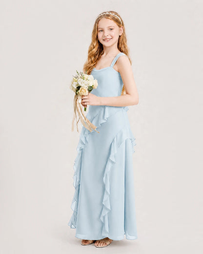 Baby Blue Chiffon A-line Junior Bridesmaid Dress Side View