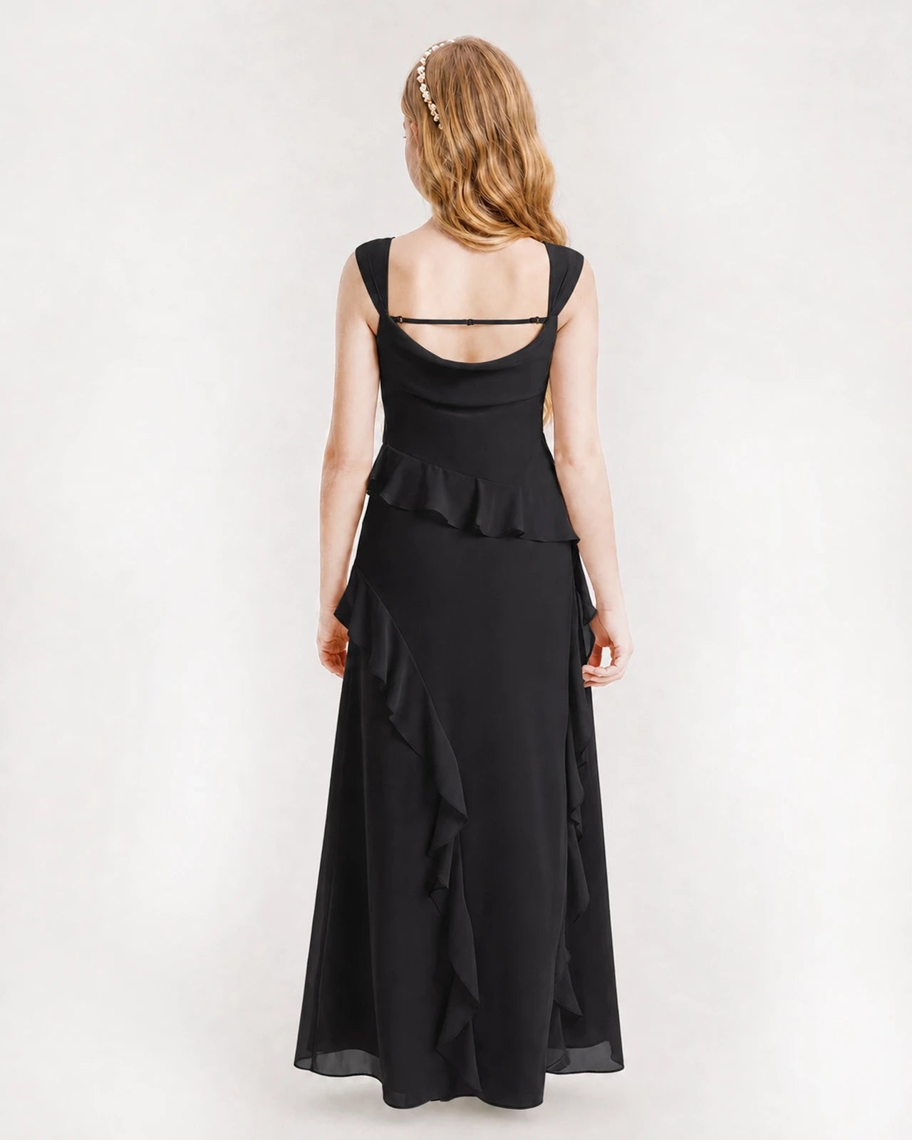 Dideyttawl Chiffon Junior Bridesmaid Dress with Cascading Ruffles