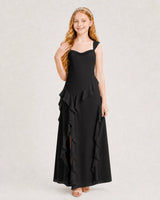 Black Chiffon A-line Junior Bridesmaid Dress Front View