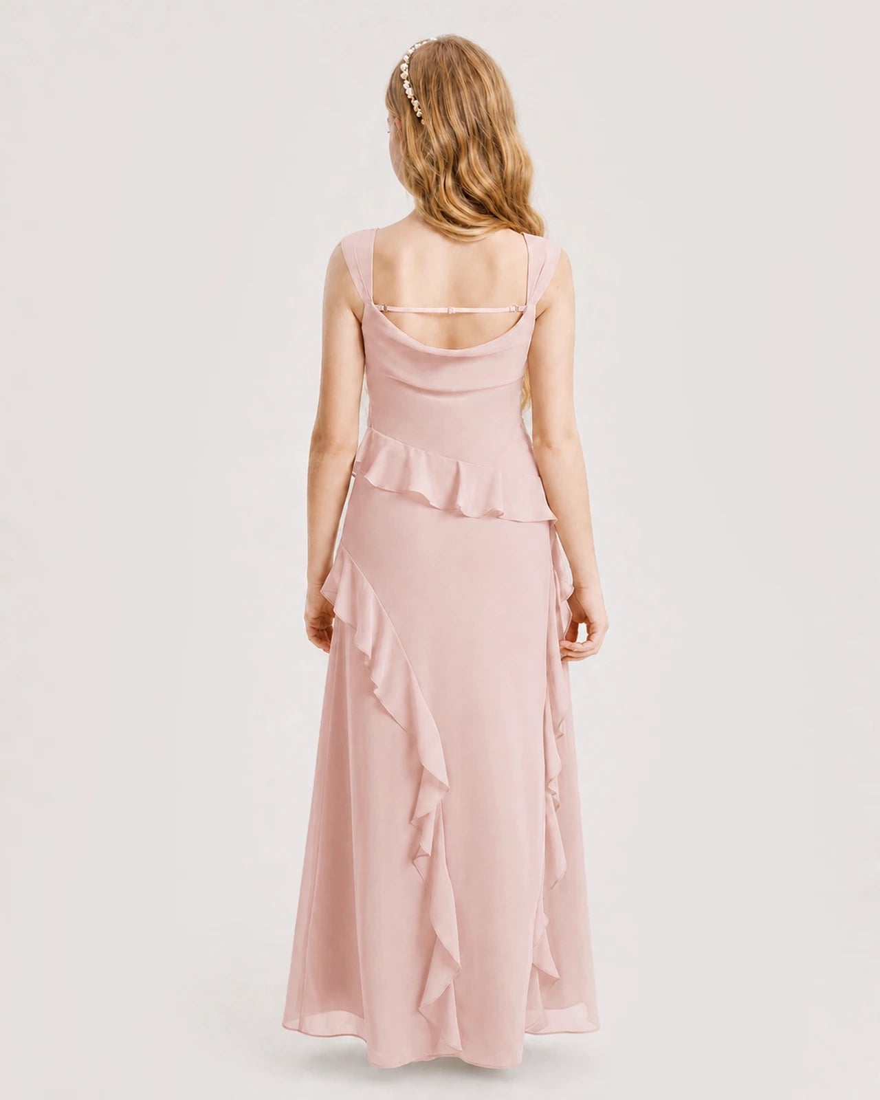 Dideyttawl Chiffon Junior Bridesmaid Dress with Cascading Ruffles