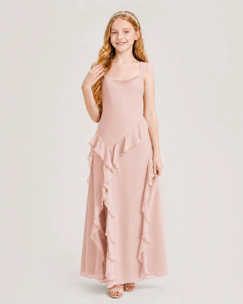 Blush Pink Chiffon A-line Junior Bridesmaid Dress Front View