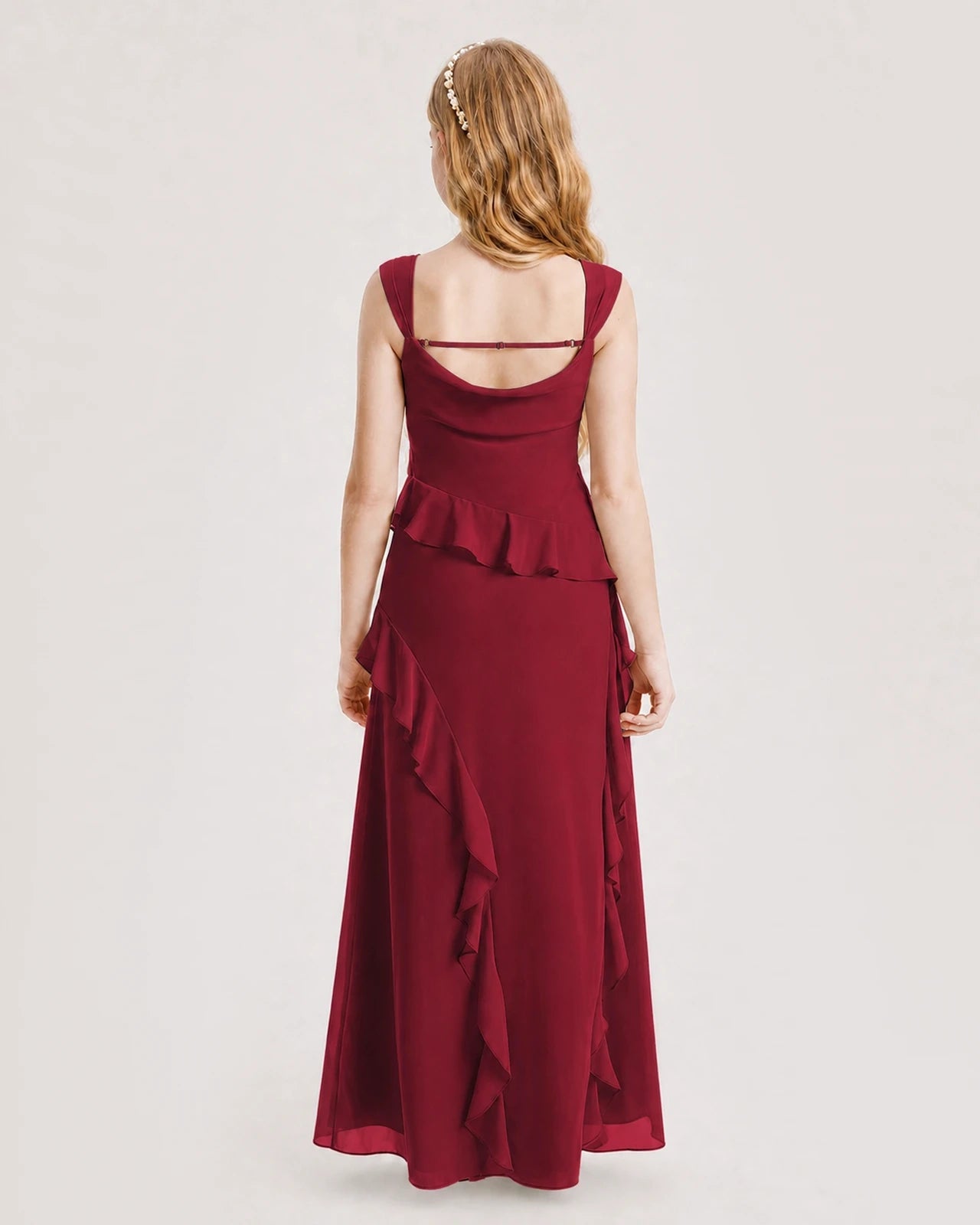 Dideyttawl Chiffon Junior Bridesmaid Dress with Cascading Ruffles