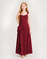 Burgundy Chiffon A-line Junior Bridesmaid Dress Front View