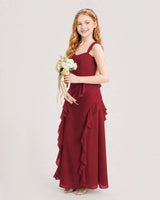 Burgundy Chiffon A-line Junior Bridesmaid Dress Side View