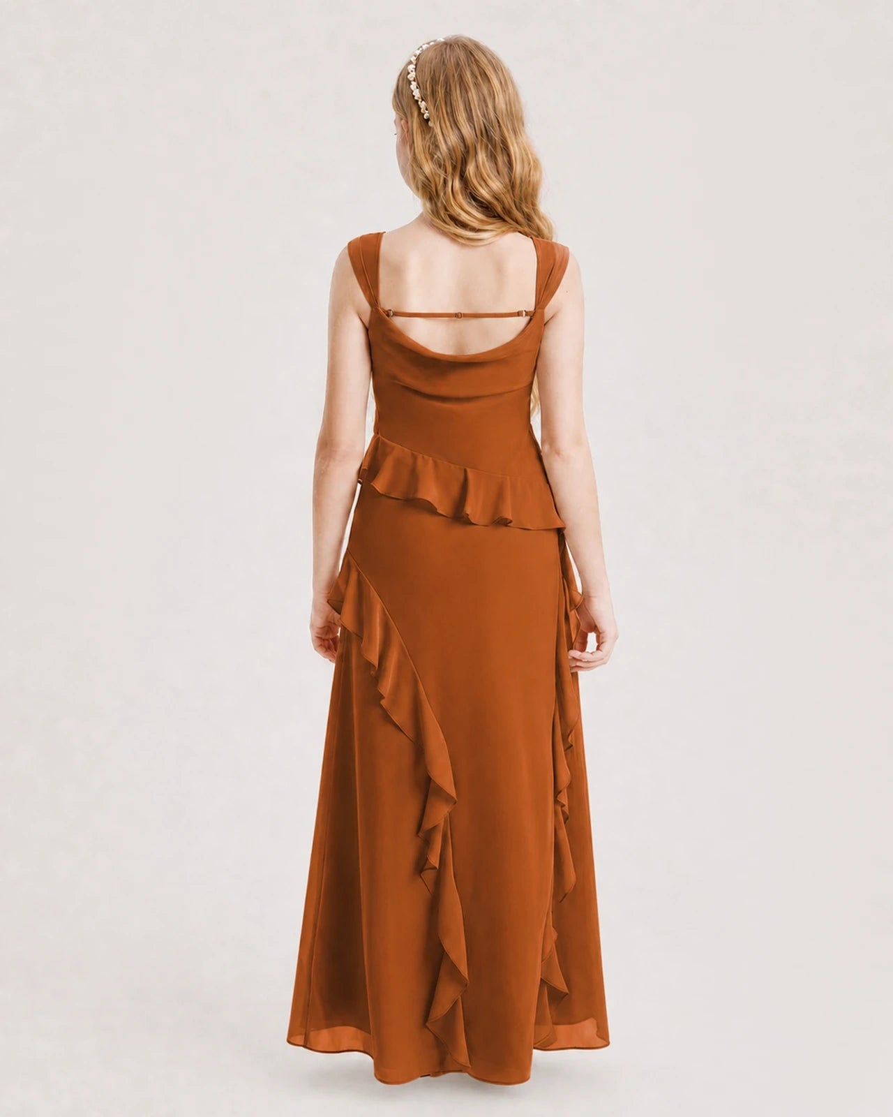 Burnt Orange Chiffon A-line Junior Bridesmaid Dress Back View