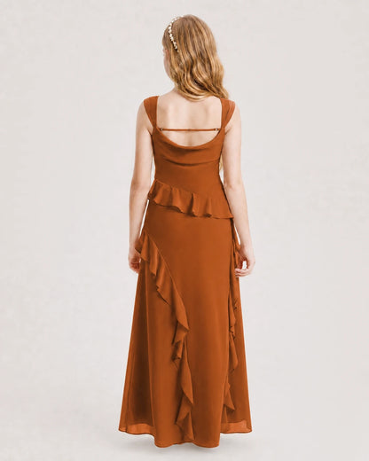 Burnt Orange Chiffon A-line Junior Bridesmaid Dress Back View
