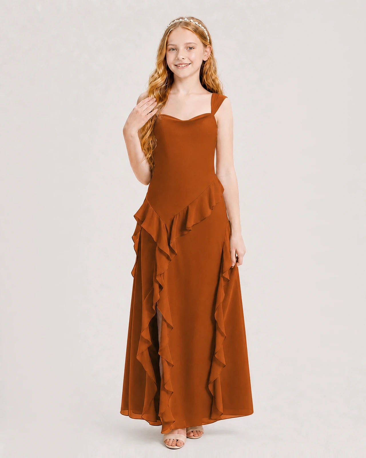 Dideyttawl Chiffon Junior Bridesmaid Dress with Cascading Ruffles Secondary image