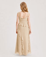 Champagne Chiffon A-line Junior Bridesmaid Dress Back View