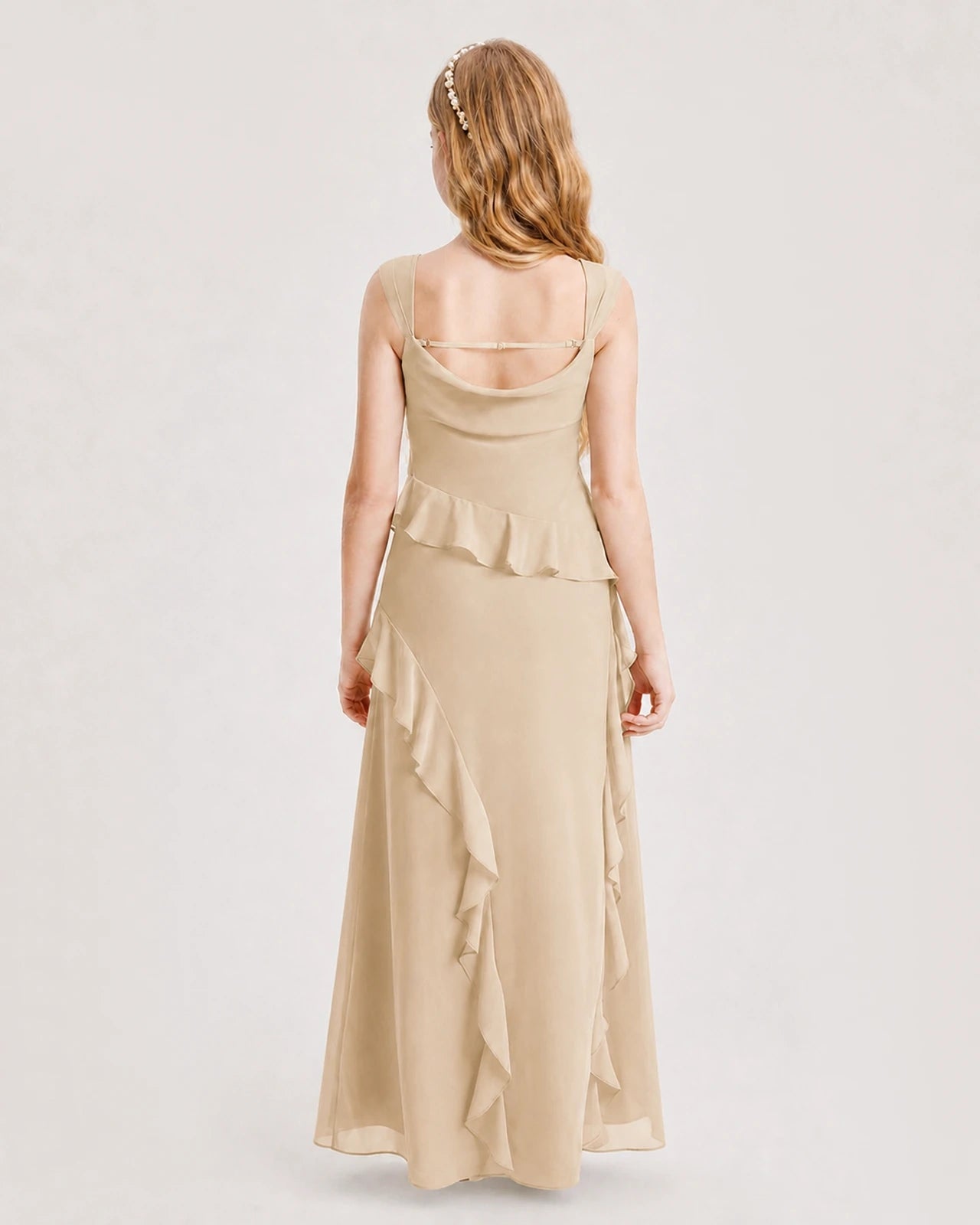 Dideyttawl Chiffon Junior Bridesmaid Dress with Cascading Ruffles