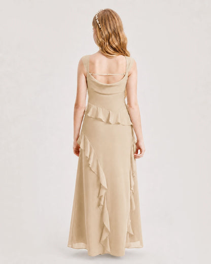 Champagne Chiffon A-line Junior Bridesmaid Dress Back View