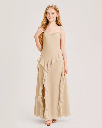 Champagne Chiffon A-line Junior Bridesmaid Dress Front View