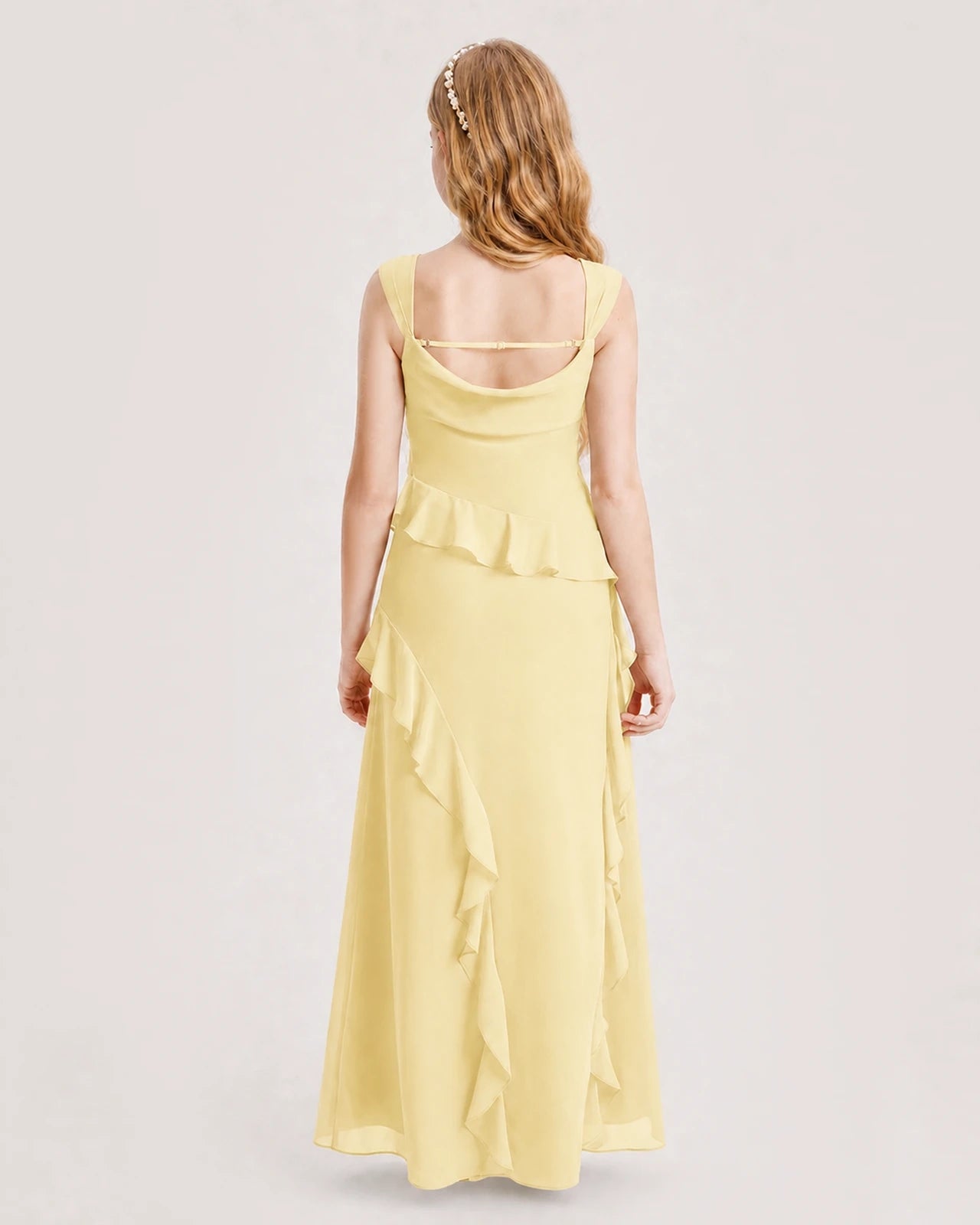 Dideyttawl Chiffon Junior Bridesmaid Dress with Cascading Ruffles