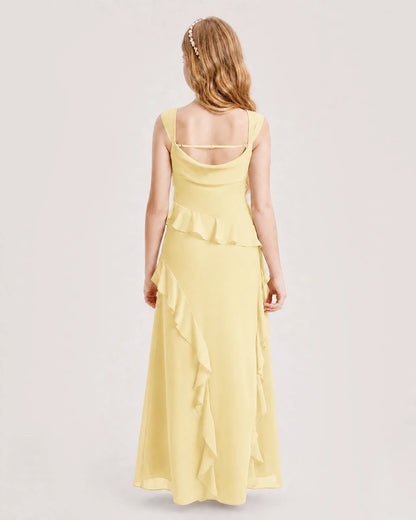Daffodil Chiffon A-line Junior Bridesmaid Dress Back View