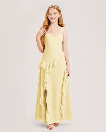 Daffodil Chiffon A-line Junior Bridesmaid Dress Front View