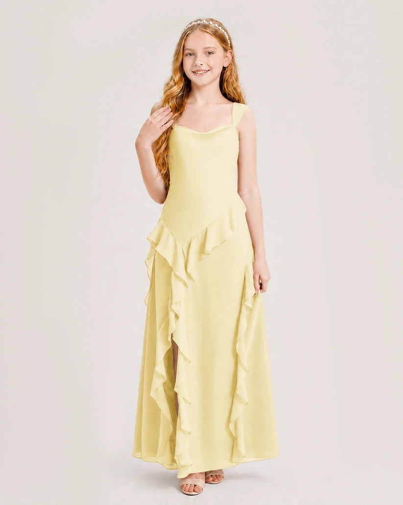 Daffodil Chiffon A-line Junior Bridesmaid Dress Front View