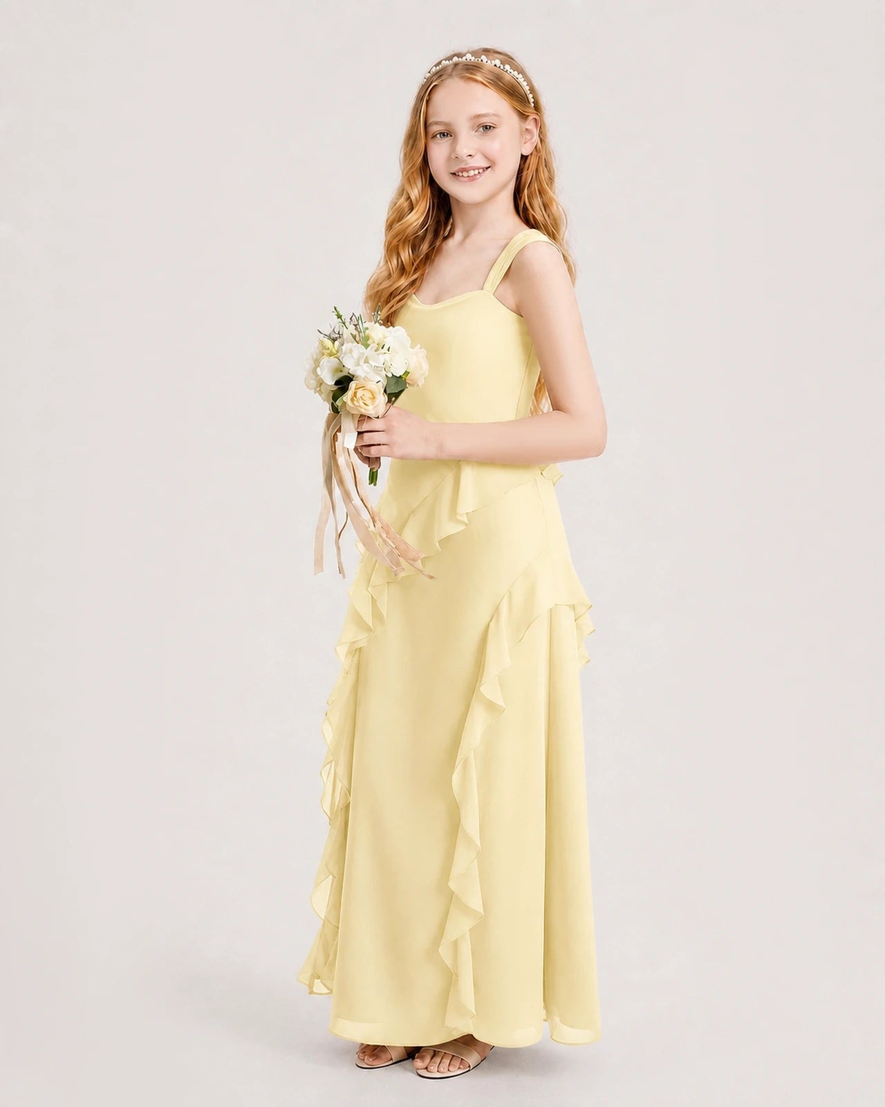 Daffodil Chiffon A-line Junior Bridesmaid Dress Side View