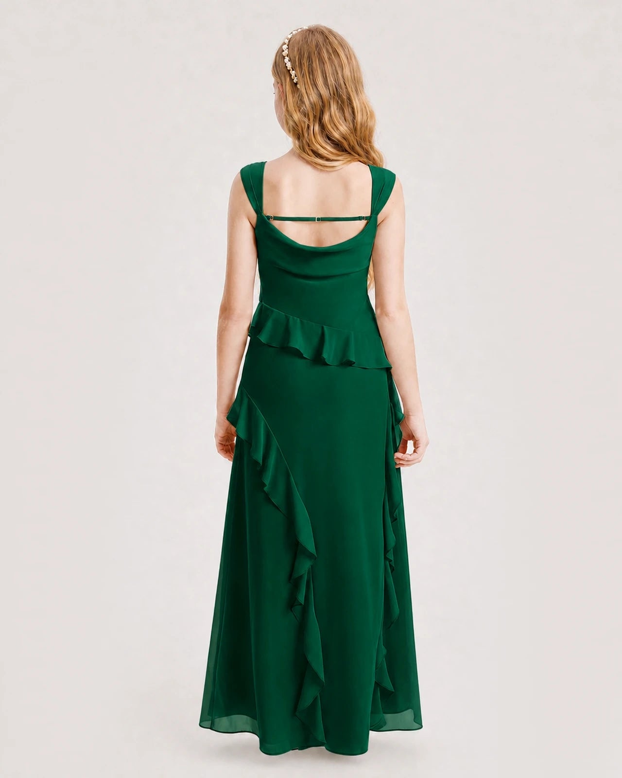 Dark Green Chiffon A-line Junior Bridesmaid Dress Back View