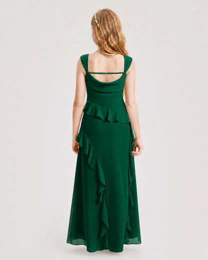 Dark Green Chiffon A-line Junior Bridesmaid Dress Back View