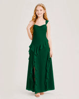 Dark Green Chiffon A-line Junior Bridesmaid Dress Front View
