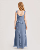 Dusty Blue Chiffon A-line Junior Bridesmaid Dress Back View