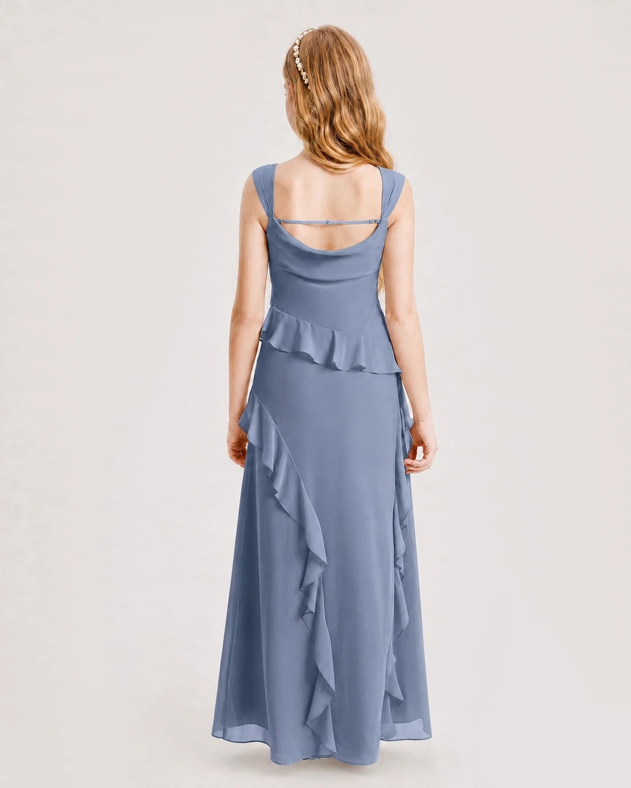 Dideyttawl Chiffon Junior Bridesmaid Dress with Cascading Ruffles