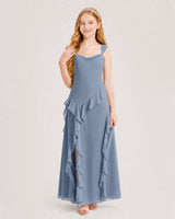 Dusty Blue Chiffon A-line Junior Bridesmaid Dress Front View